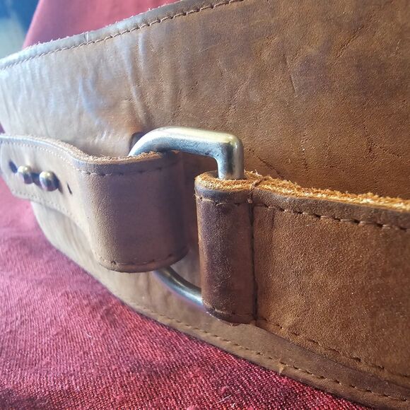 Tracy Watts Accessories - Wide Leather Corset Belt Thick Brown Waist Cinch D Ring Studded Bohemian 36